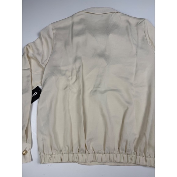Karl Lagerfeld Paris Women's Cream V-Neck Button Front Blouse Size M - Picture 10 of 11